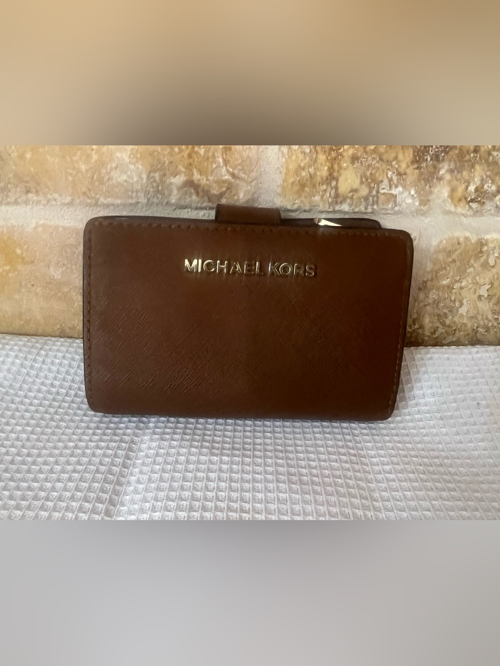 Michael Kors Chocolate Brown Saffiano Leather Wallet with Gold Logo